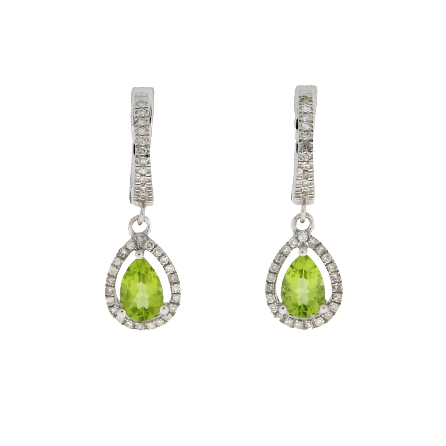 .88ct Peridot Diamond Dangle Earrings 14KT White Gold