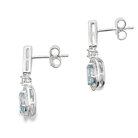 Aquamarine Diamond Dangle Earrings 10KT White Gold