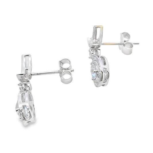 Aquamarine Diamond Dangle Earrings 10KT White Gold