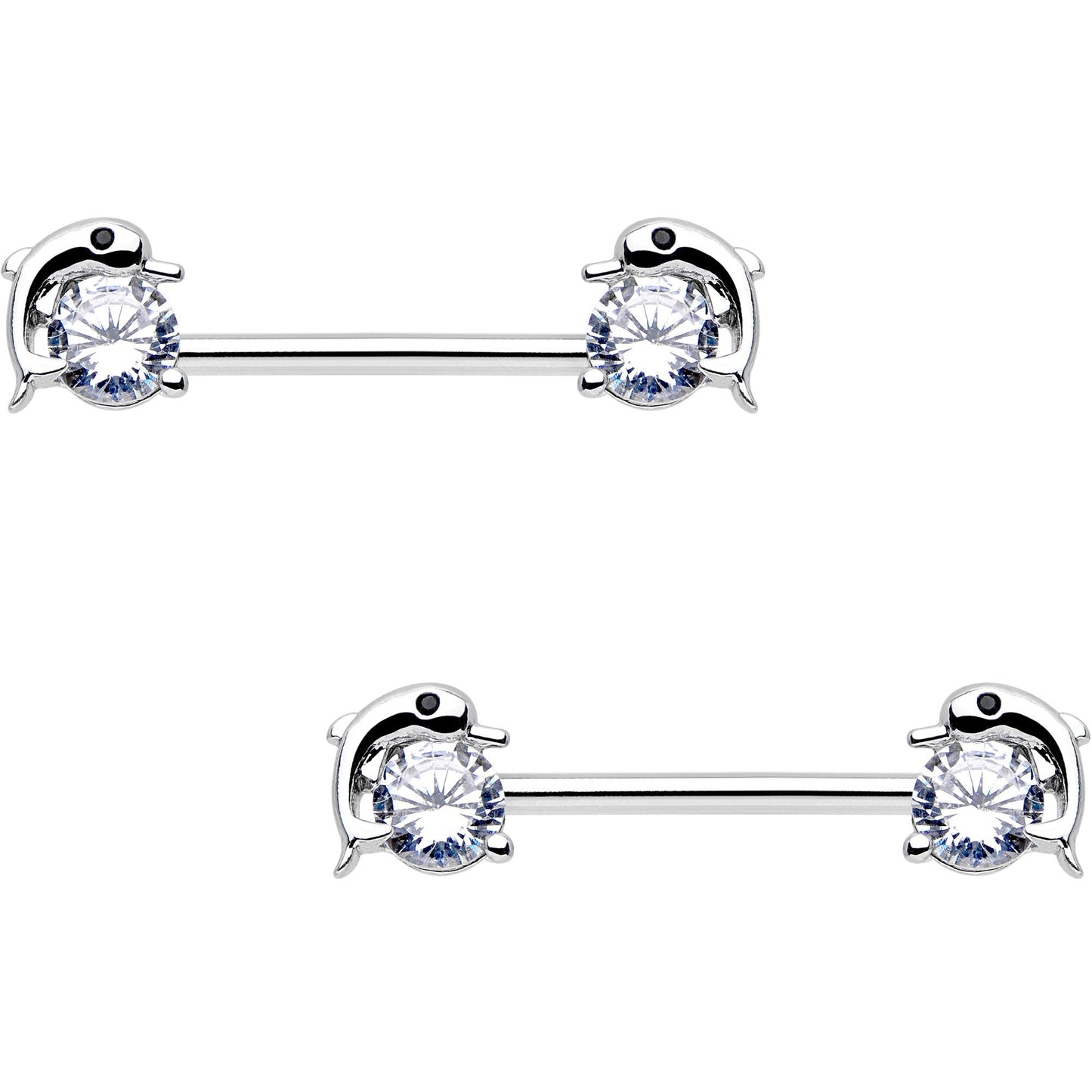9/16 Clear CZ Gem Dreamy Dolphin Barbell Nipple Ring Set