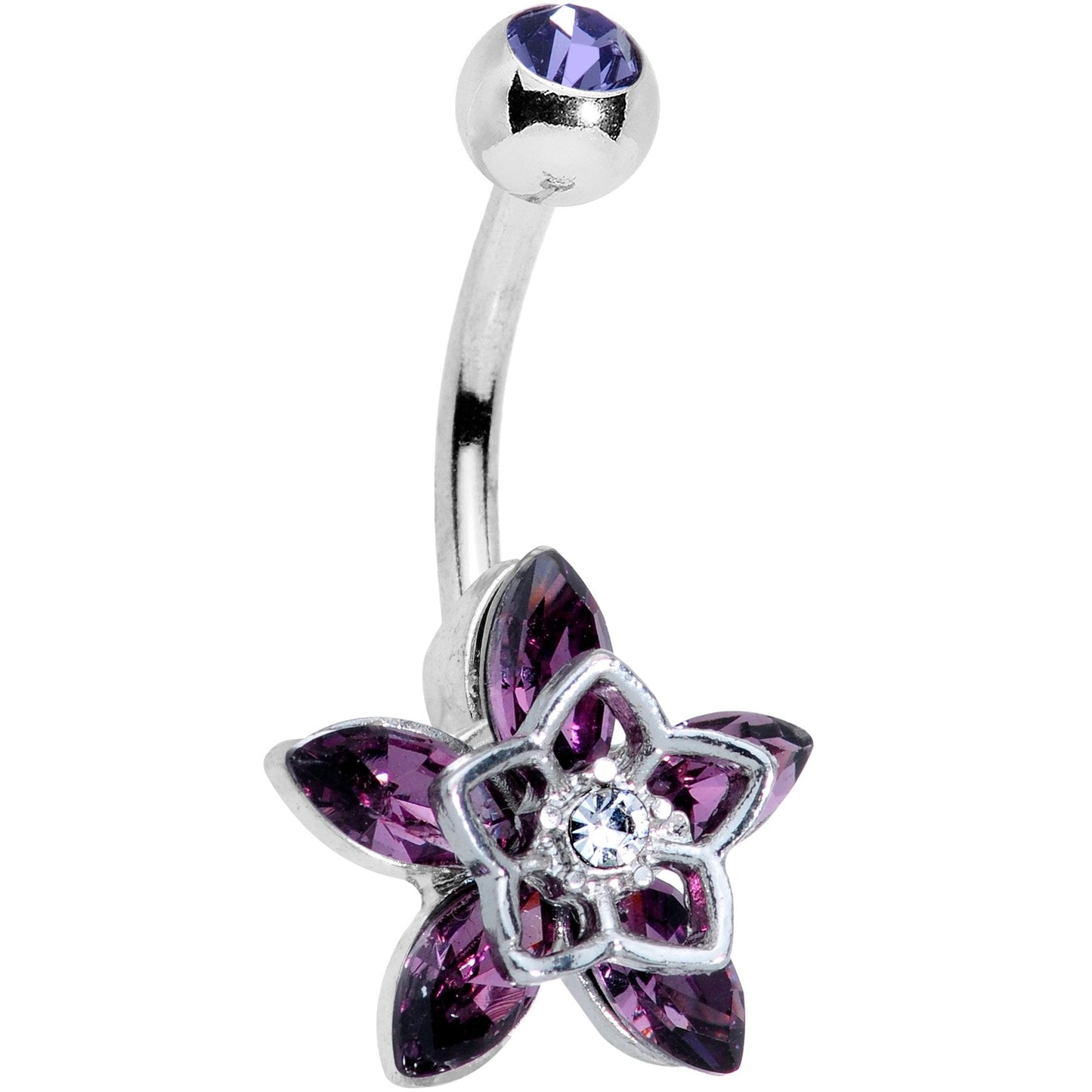 Clear Purple Gem Flowerburst Star Belly Ring