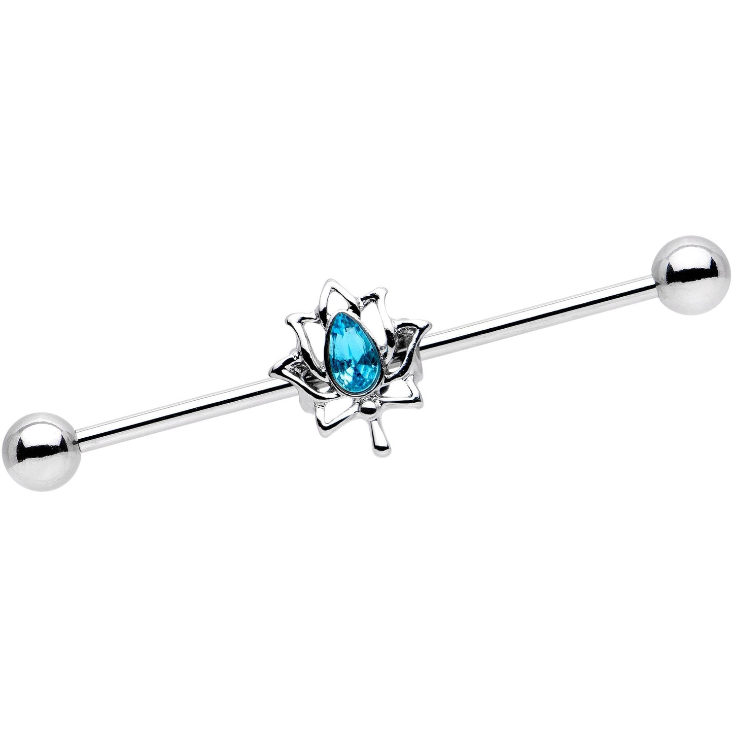 14G Aqua Gem Lotus Flower Leaf Industrial Barbell 38mm