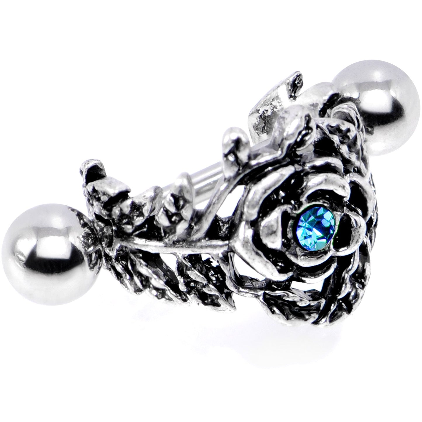 16G 1/2 Aqua Gem Floral Wreath Cuff Cartilage Earring