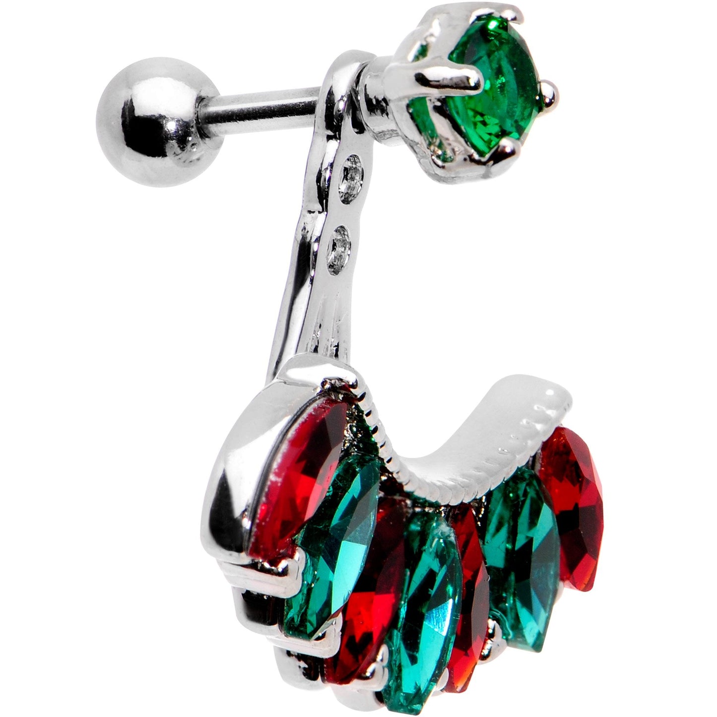 1/4 Red Green Gem Holiday Fan Dangle Cartilage Tragus Piercing