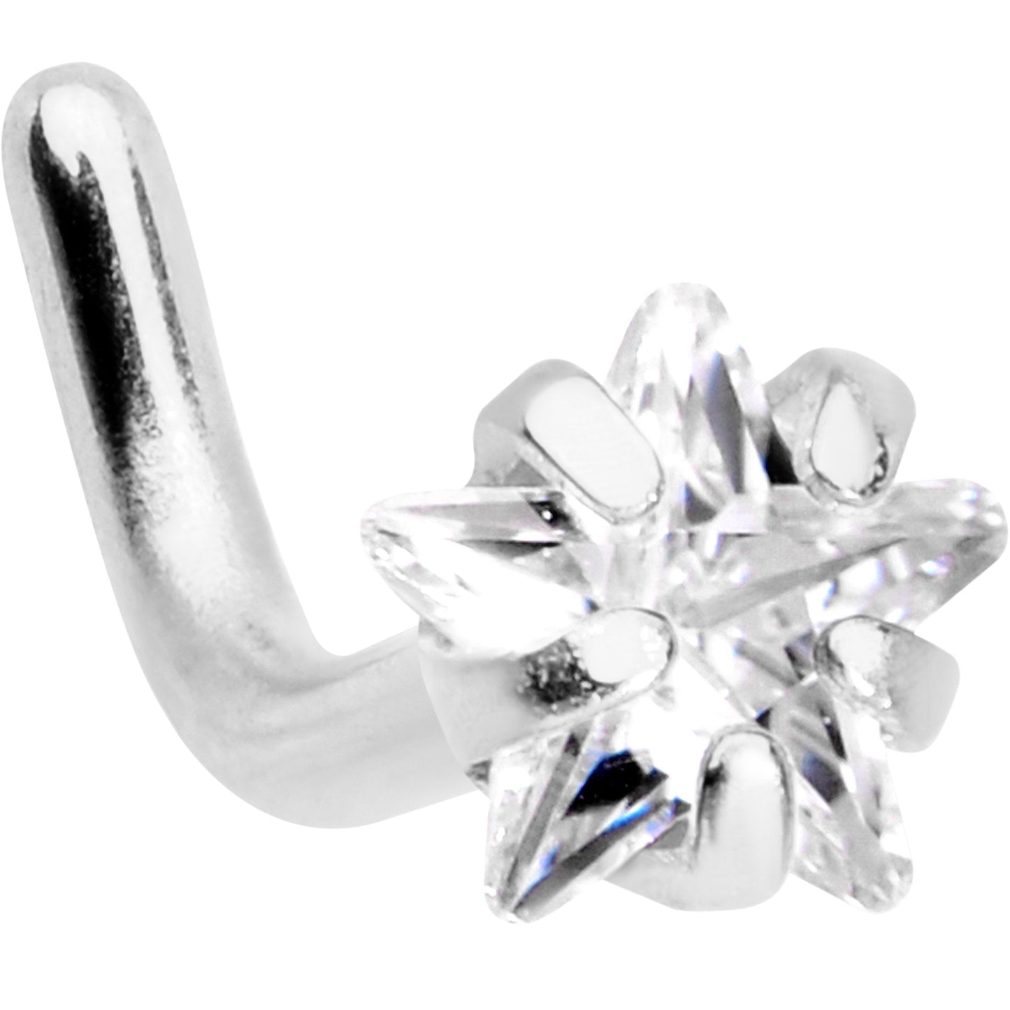 18G 1/4 Clear Star 3mm CZ Gem Steel L-Shape Nose Ring