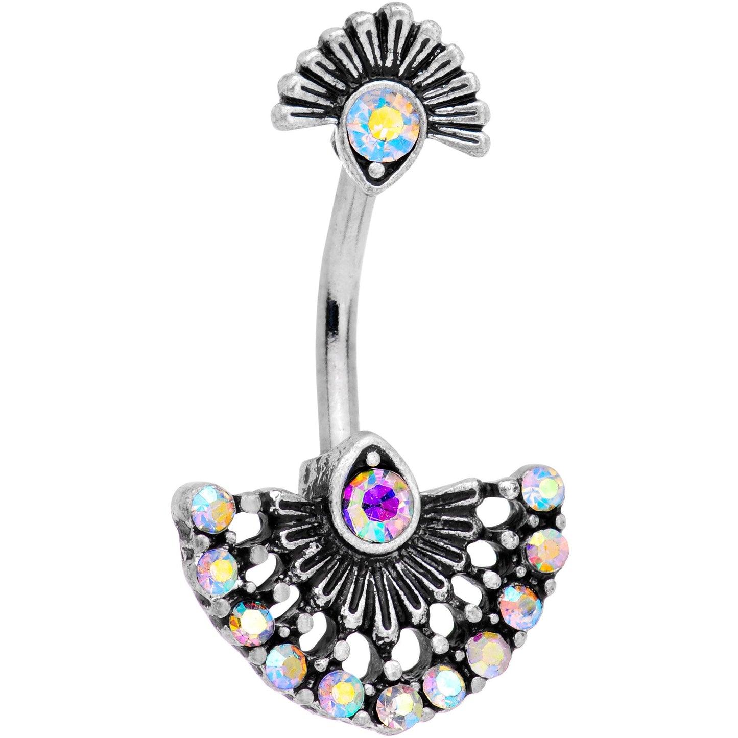 Aurora Gem Japanese Fan Double Mount Belly Ring