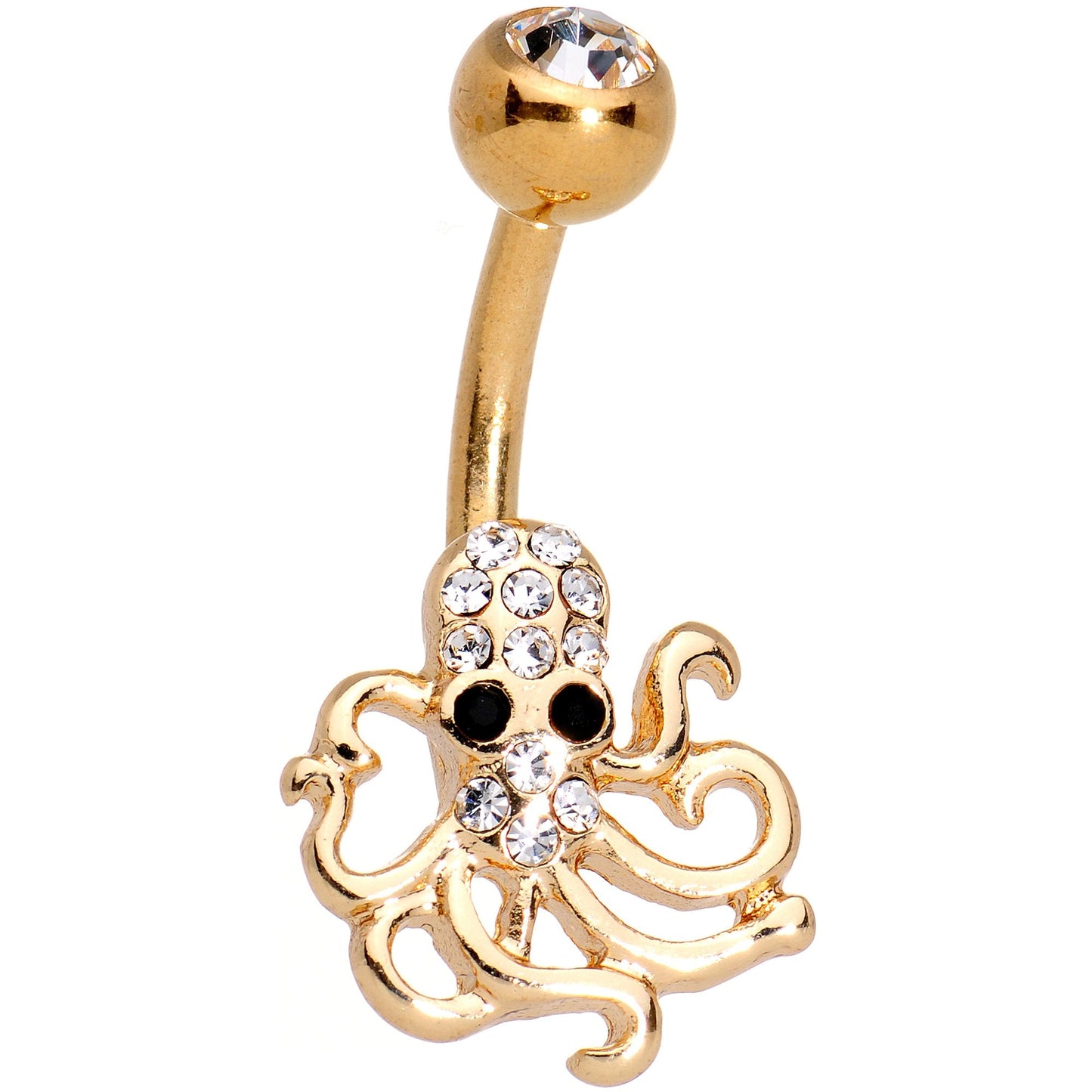 Clear Black Gem Gold IP Scary Nautical Octopus Belly Ring