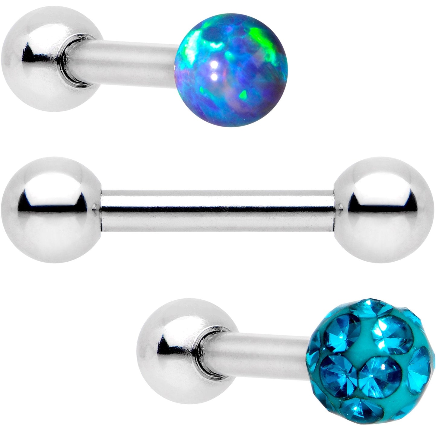 16G 1/4 Teal Faux Opal Ball Cartilage Tragus Earring 3 Pack Set