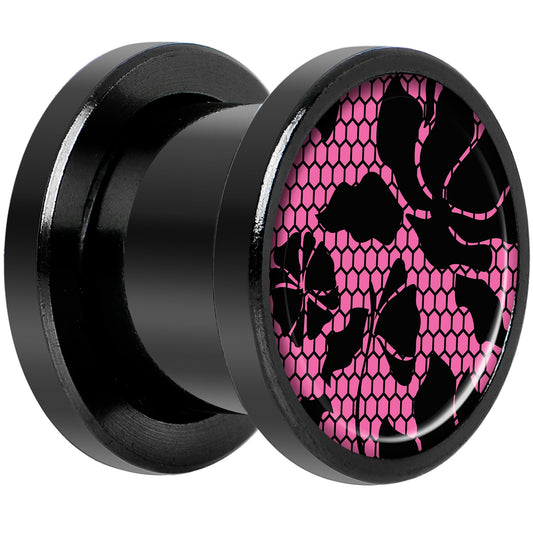 Pink Floral Lace Black Anodized Screw Fit Plug Set 00G