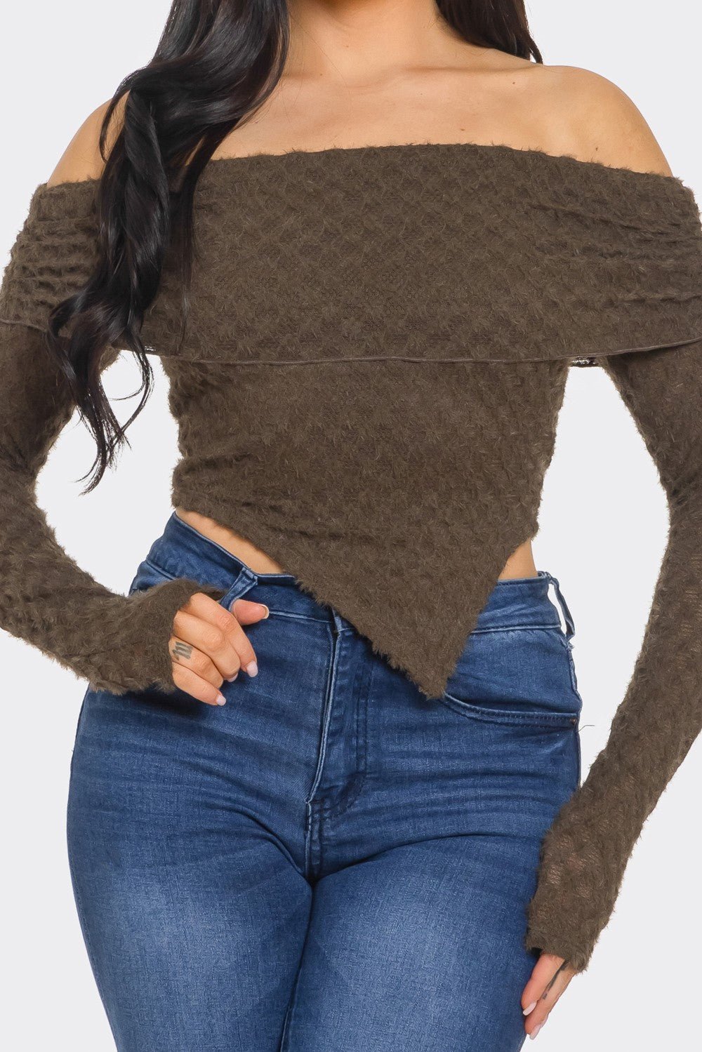 Leslie Off-Shoulder Asymmetric Long Sleeve Top – Stylish Women’s Blouse