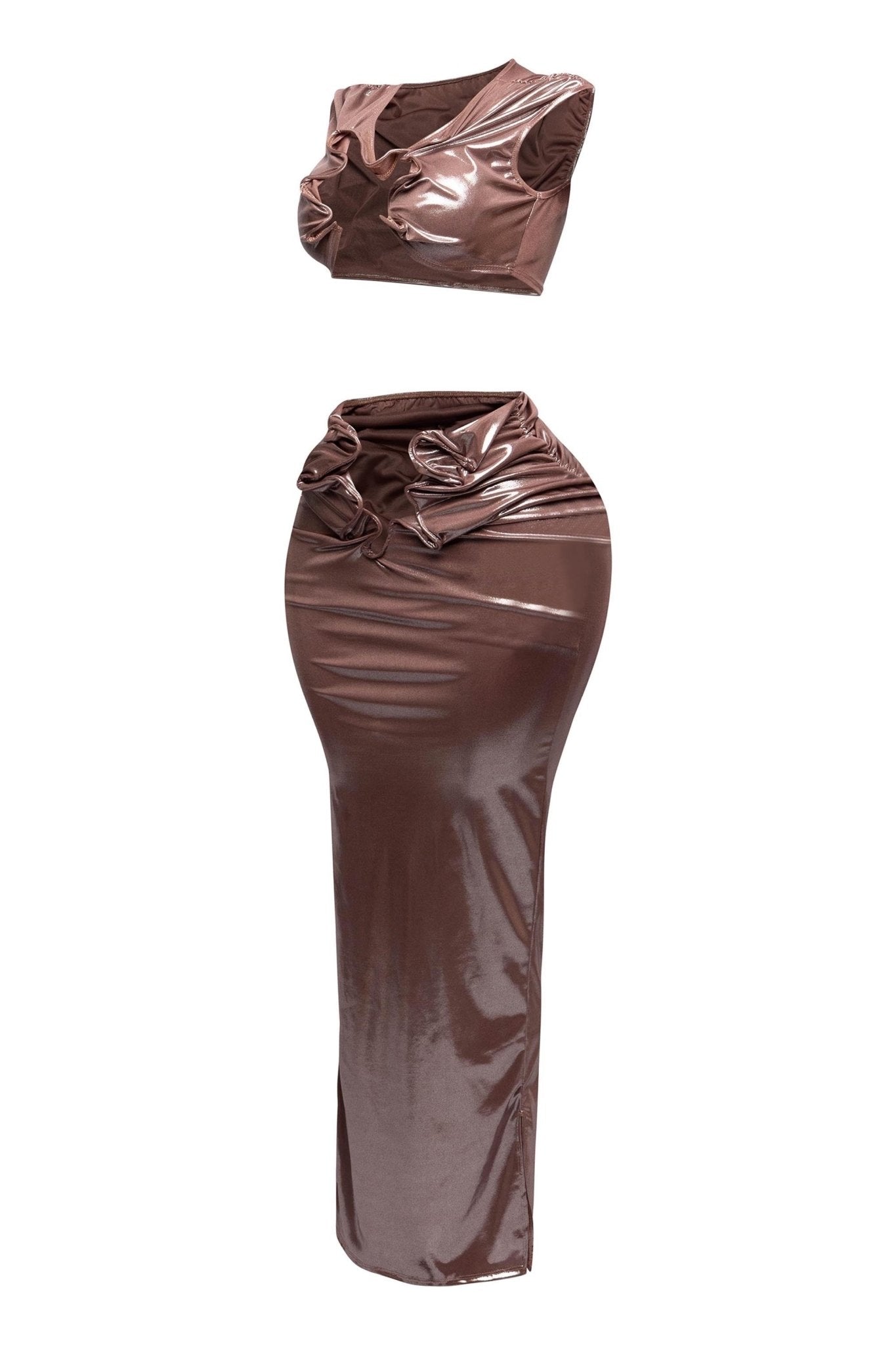 Starlust Metallic Foil Crop Top & Maxi Skirt  Set – Two Piece Outfit