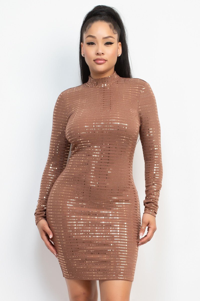 Mocha Sequin Bodycon Dress – Open Back | Sexy Night Out Style