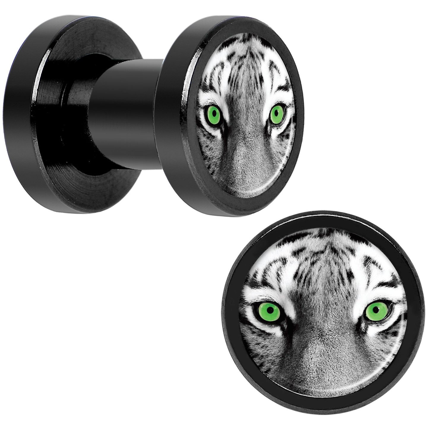 Black White Tiger Eyes Black Anodized Screw Fit Plug Set 4G