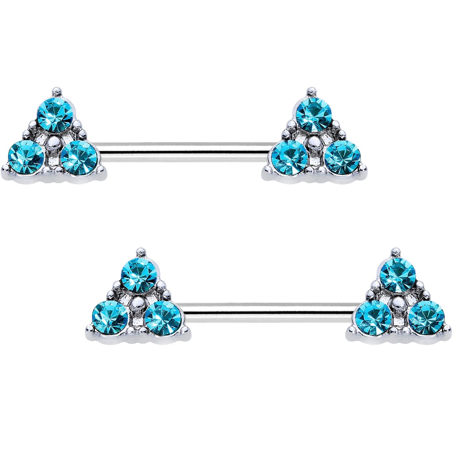 3/8 Aqua Gem Pyramid Trio Barbell Nipple Ring Set