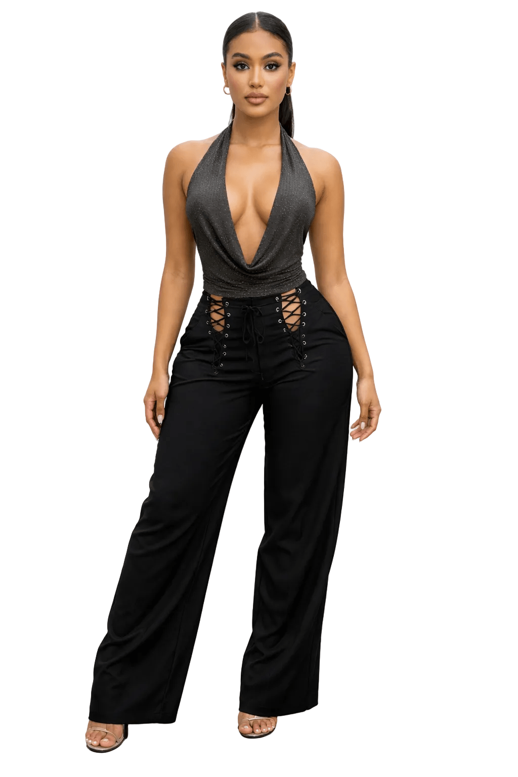 Noir Dominion Lace-Up Wide-Leg Pant