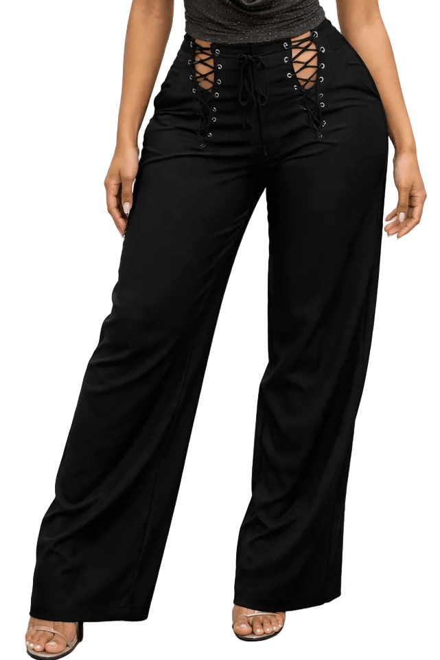Noir Dominion Lace-Up Wide-Leg Pant