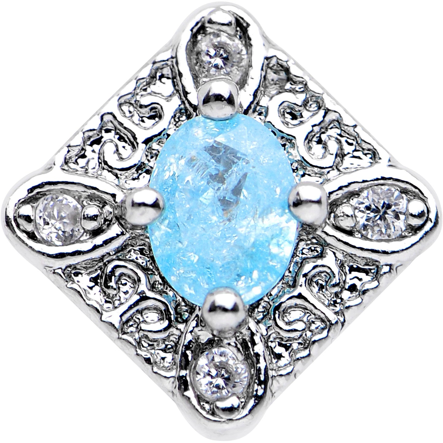 16G 1/4 Clear Aqua Gem Rococo Rhombus Tragus Cartilage Earring