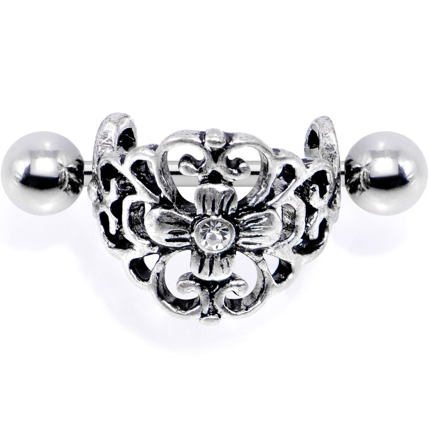 16G 1/2 Clear Gem Filigree Floral Cuff Cartilage Earring