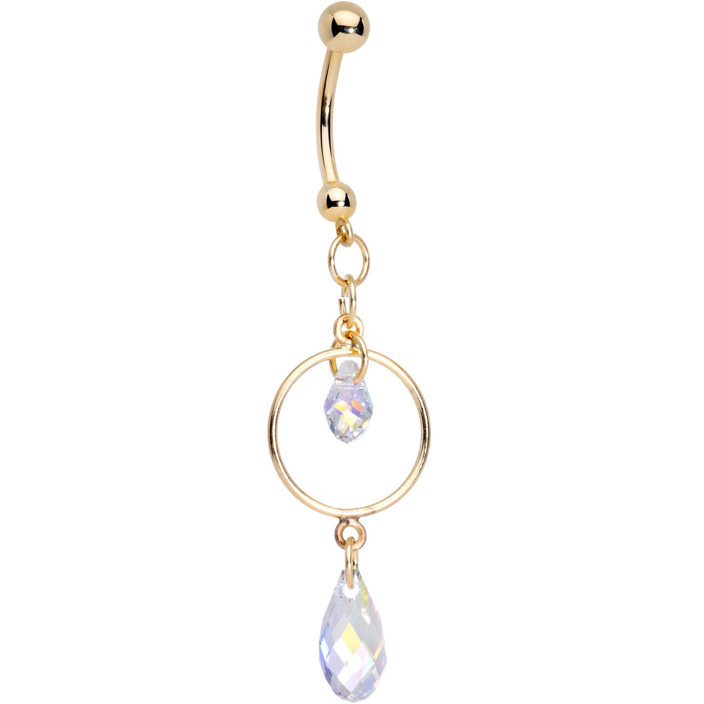 14K Gold Reversible Dangle Belly Ring Created with Crystals