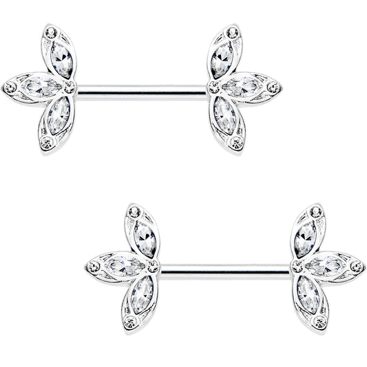 14G 1/2 Clear Gem Fleur de Seins Barbell Nipple Ring Set