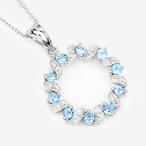1.30 Carat Genuine Swiss Blue Topaz and White Topaz .925 Sterling Silver Pendant