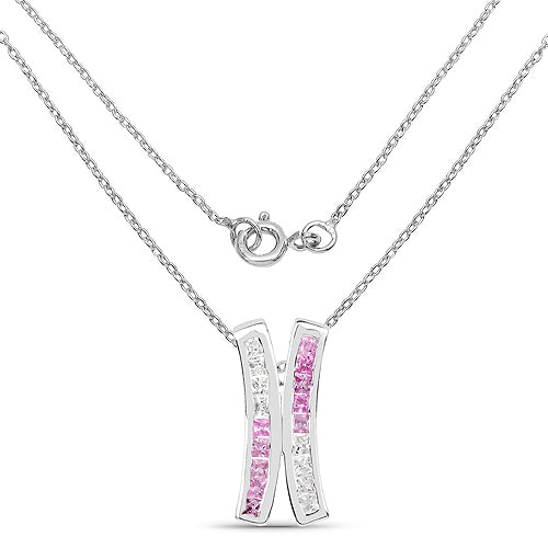 1.08 Carat Genuine Pink Sapphire and White Sapphire .925 Sterling Silver Pendant
