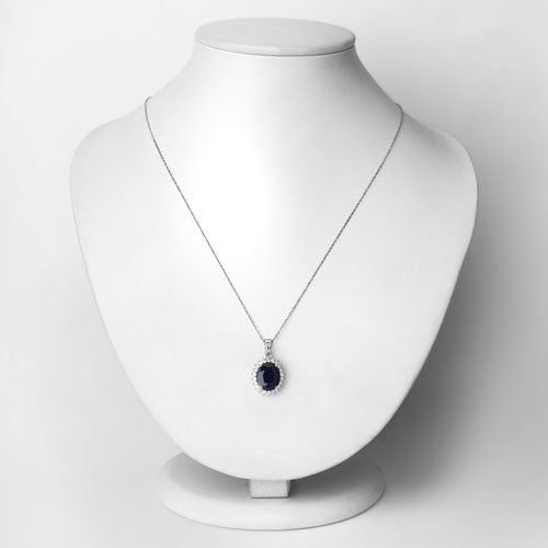 4.63 Carat Genuine Blue Sapphire and White Diamond 14K White Gold Pendant
