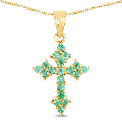 14K Yellow Gold Plated 1.05 Carat Genuine Zambian Emerald .925 Sterling Silver Pendant