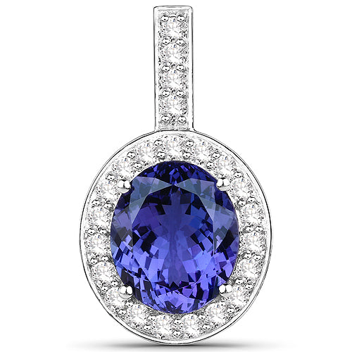 10.15 Carat Genuine Tanzanite and White Diamond 18K White Gold Pendant