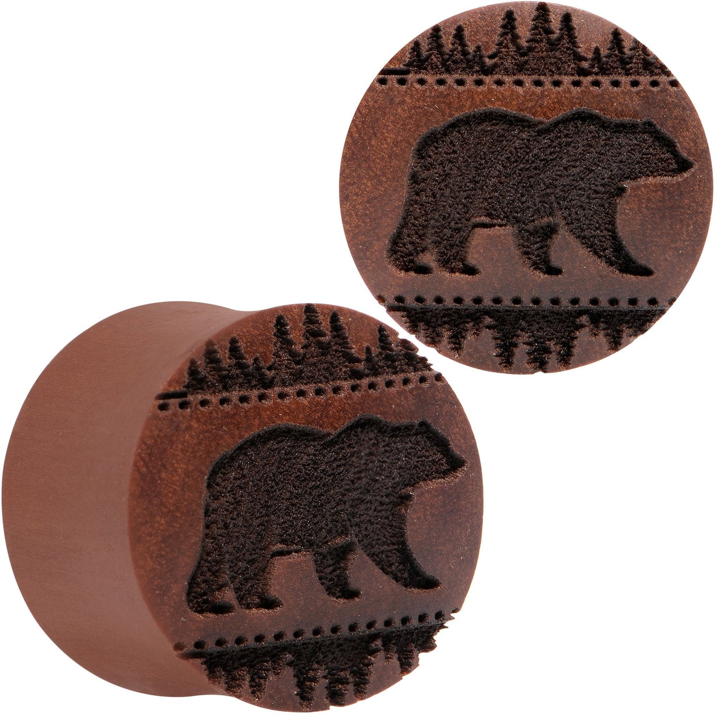 Organic Sawo Wood Holiday Bear in the Woods Saddle Plug Set Sizes 8mm to 25mm