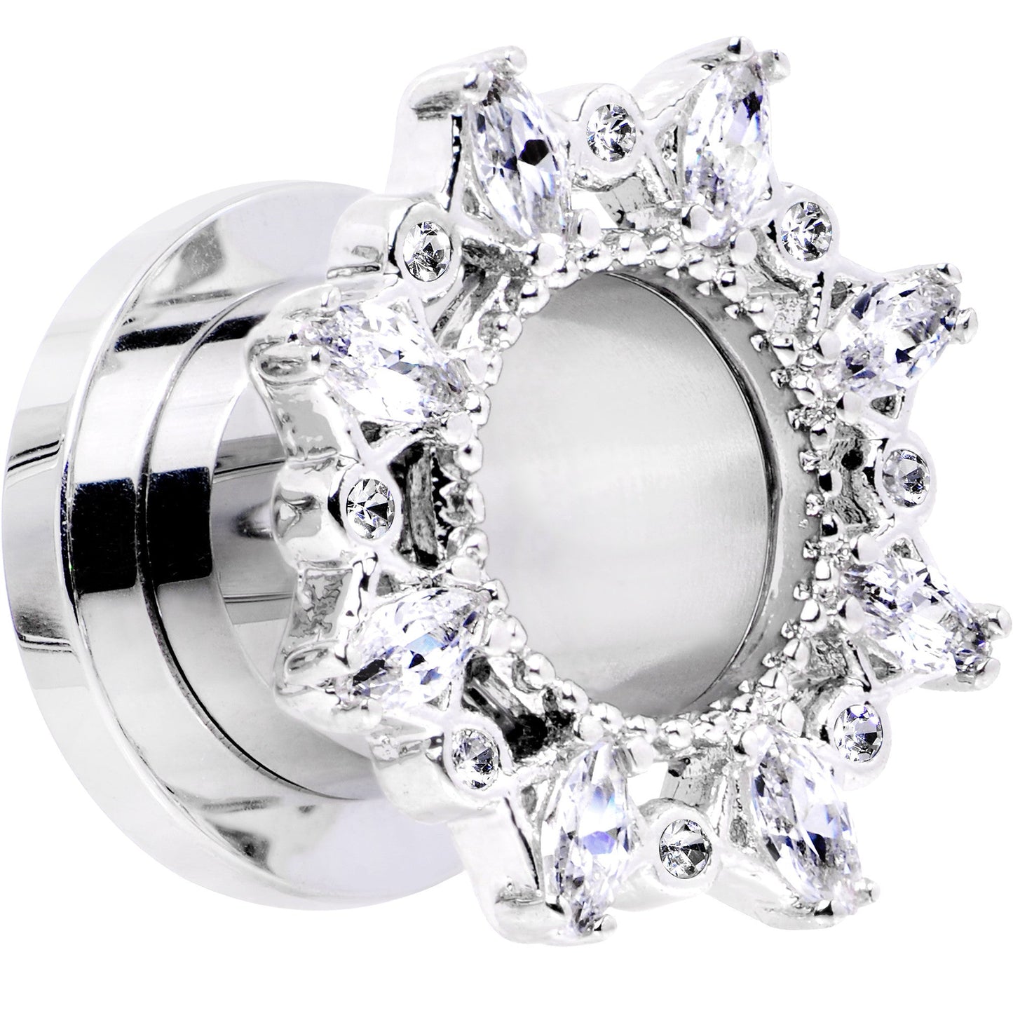 00G Clear Gem Flower Frame Screw Fit Tunnel Plug Set