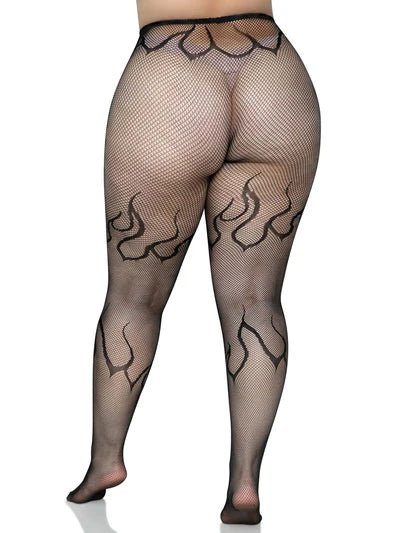 Plus Size Flame Net Tights
