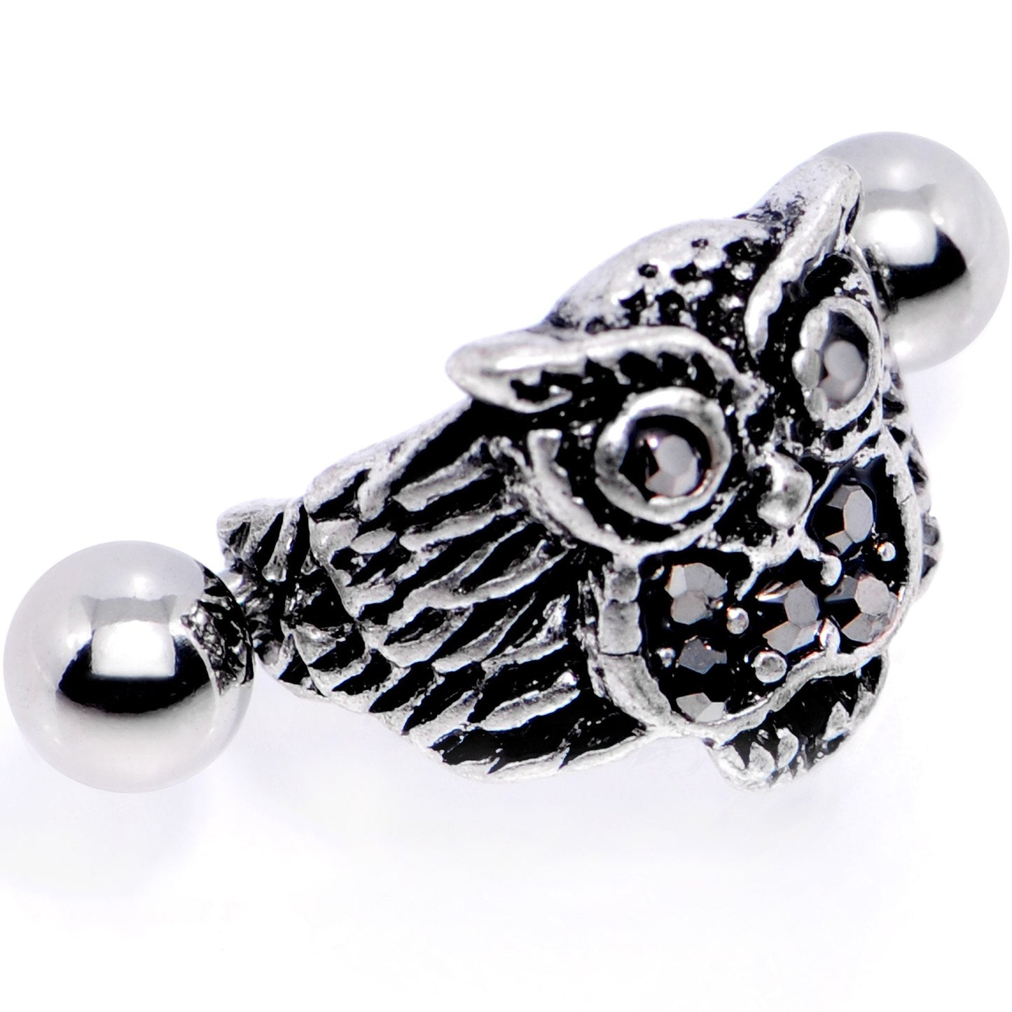 16G 1/2 Black Gem Flying Owl Helix Cuff Cartilage Earring