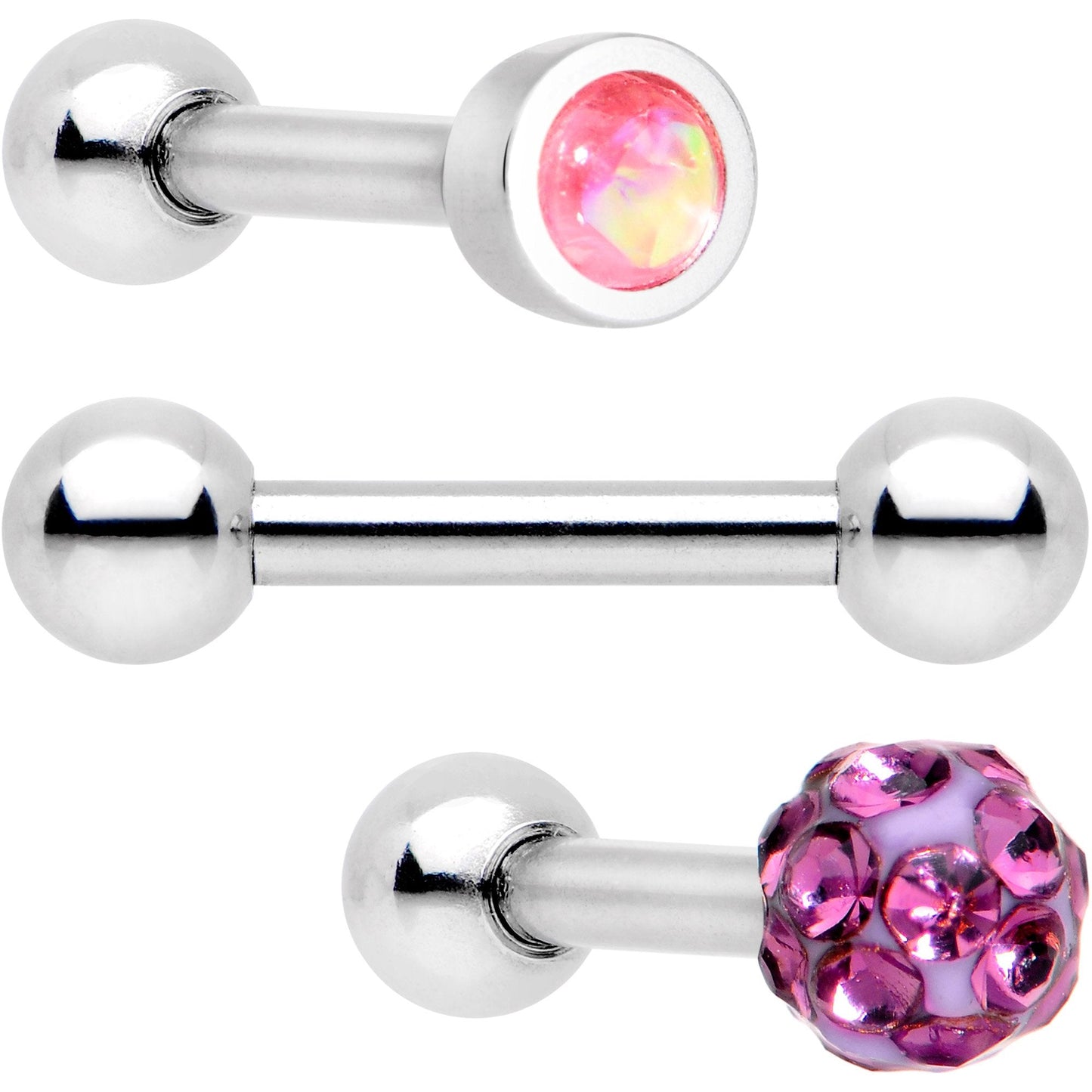 16G 1/4 Purple Faux Opal Inlay Cartilage Tragus Earring 3 Pack Set