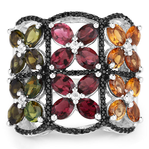 8.38 Carat Genuine Multi Tourmaline .925 Sterling Silver Ring