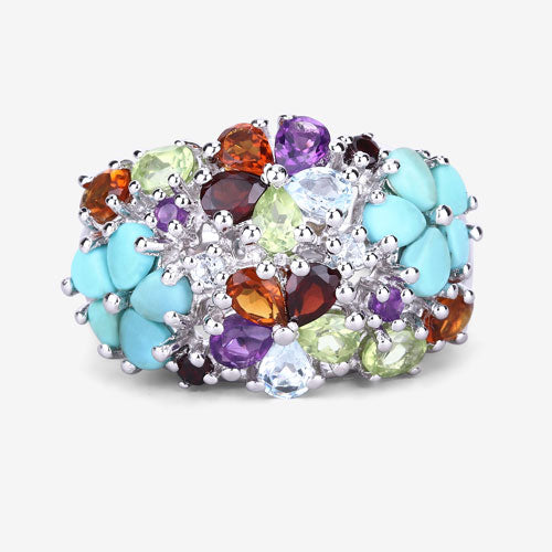 4.03 Carat Genuine Multi Stones .925 Sterling Silver Ring