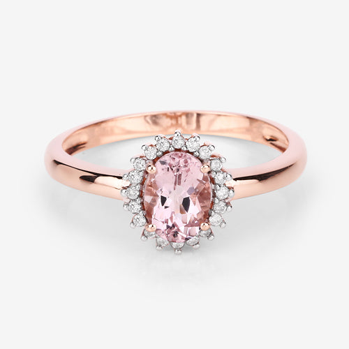 0.81 Carat Genuine Morganite and White Diamond 14K Rose Gold Ring