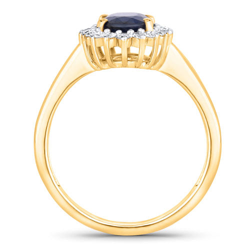 1.73 Carat Genuine Blue Sapphire and White Diamond 14K Yellow Gold Ring