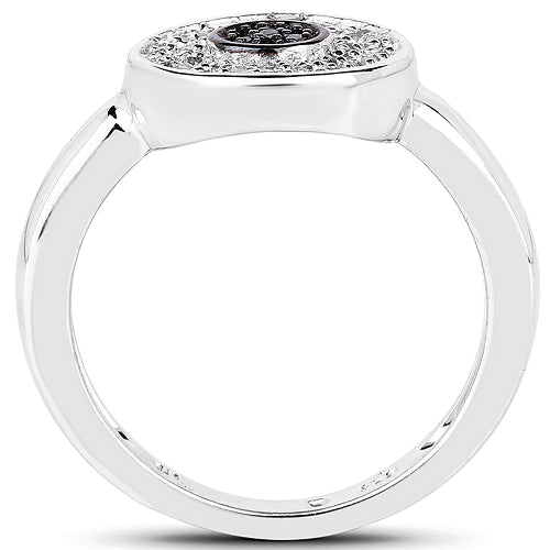 0.20 Carat Genuine Black Diamond and White Diamond .925 Sterling Silver Ring