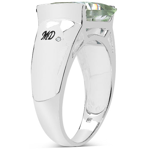 5.71 Carat Genuine Green Amethyst & White Diamond .925 Sterling Silver Ring