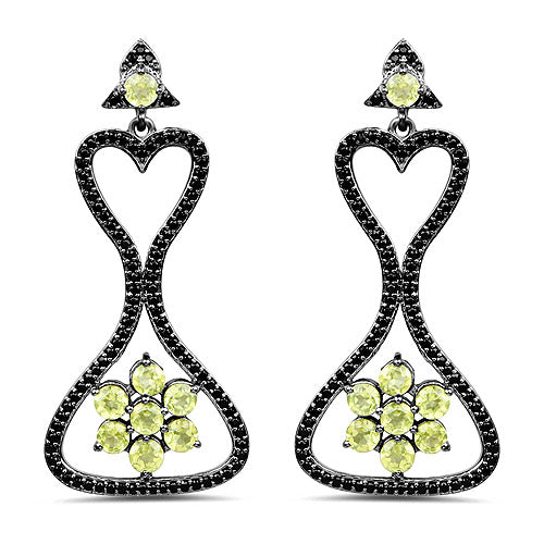 6.93 Carat Genuine Peridot and Black Spinel .925 Sterling Silver Earrings