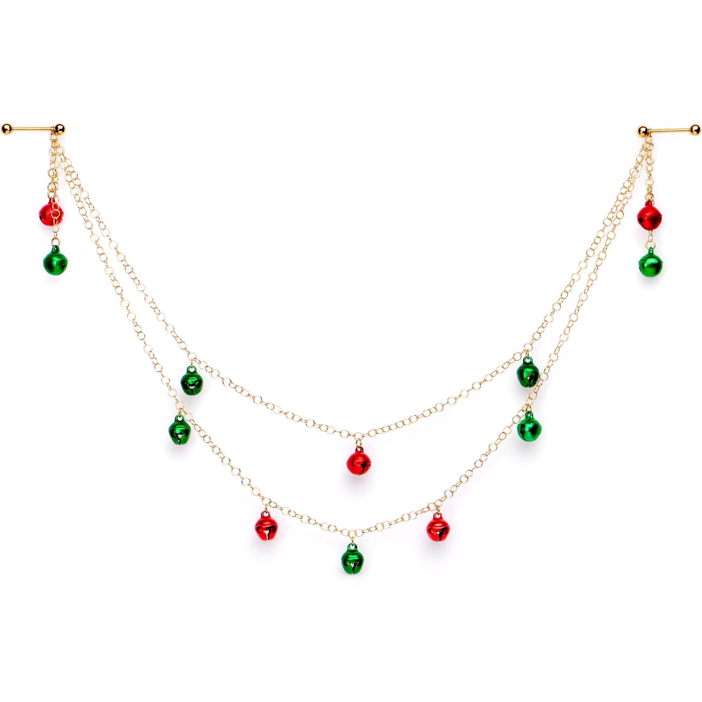 Handcrafted Gold Tone Anodized Christmas Bells Dangle Nipple Chain