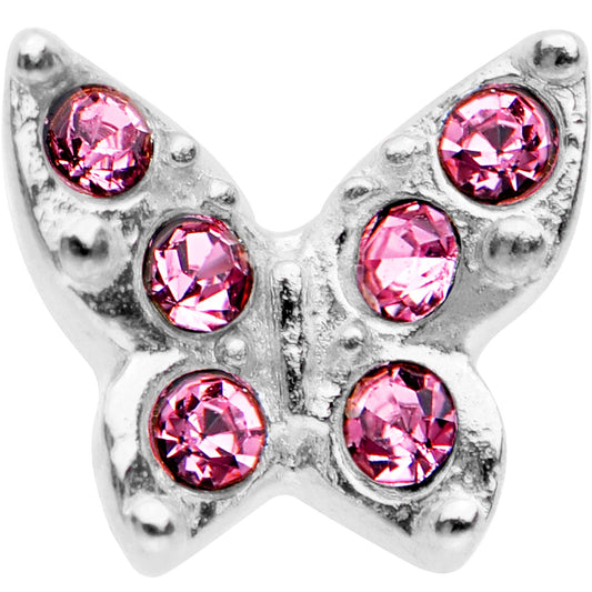 16G Pink Gem Silver Tone Butterfly Tragus Cartilage Earring