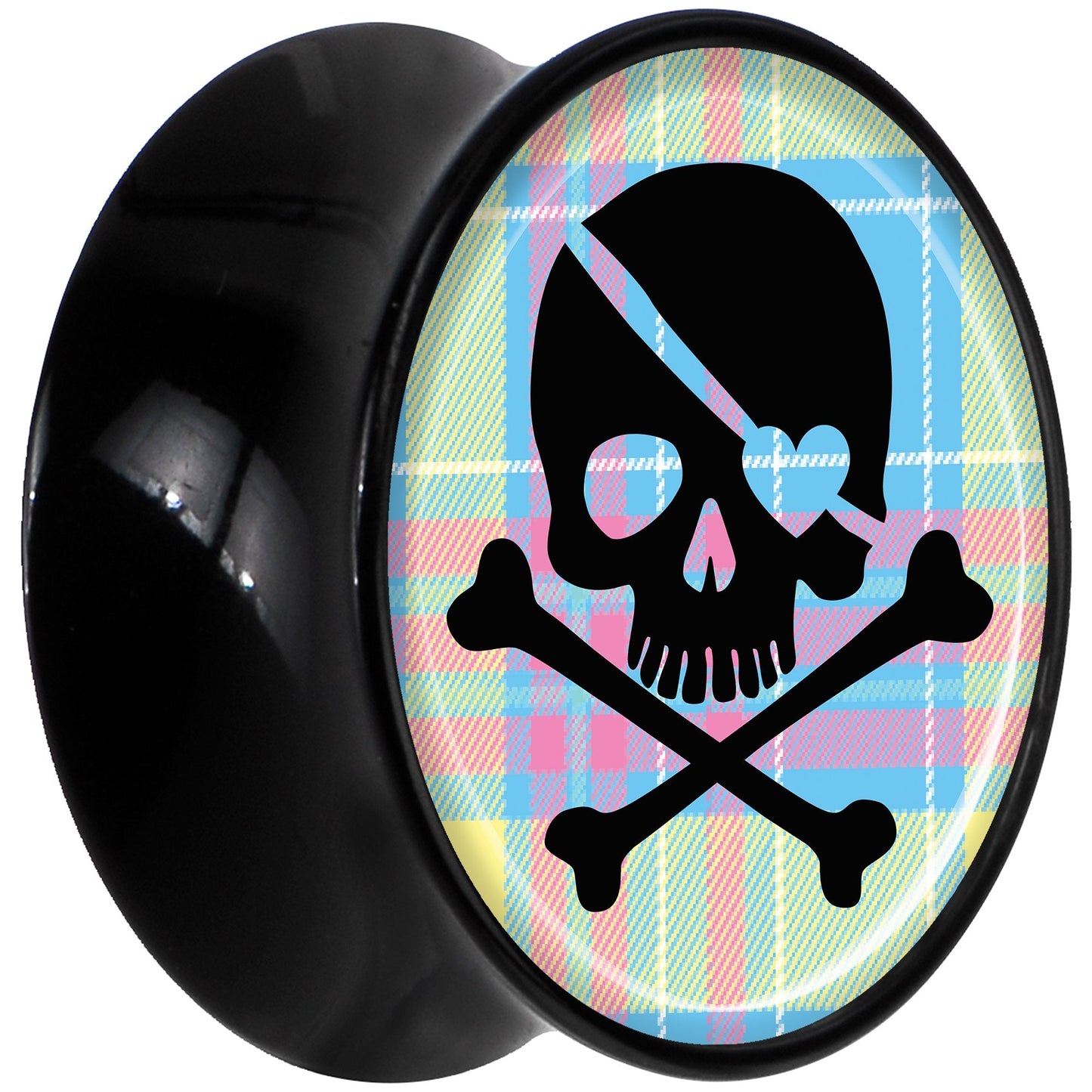 Black Acrylic Pink Green Plaid Heart Skull Saddle Plug Set 9/16
