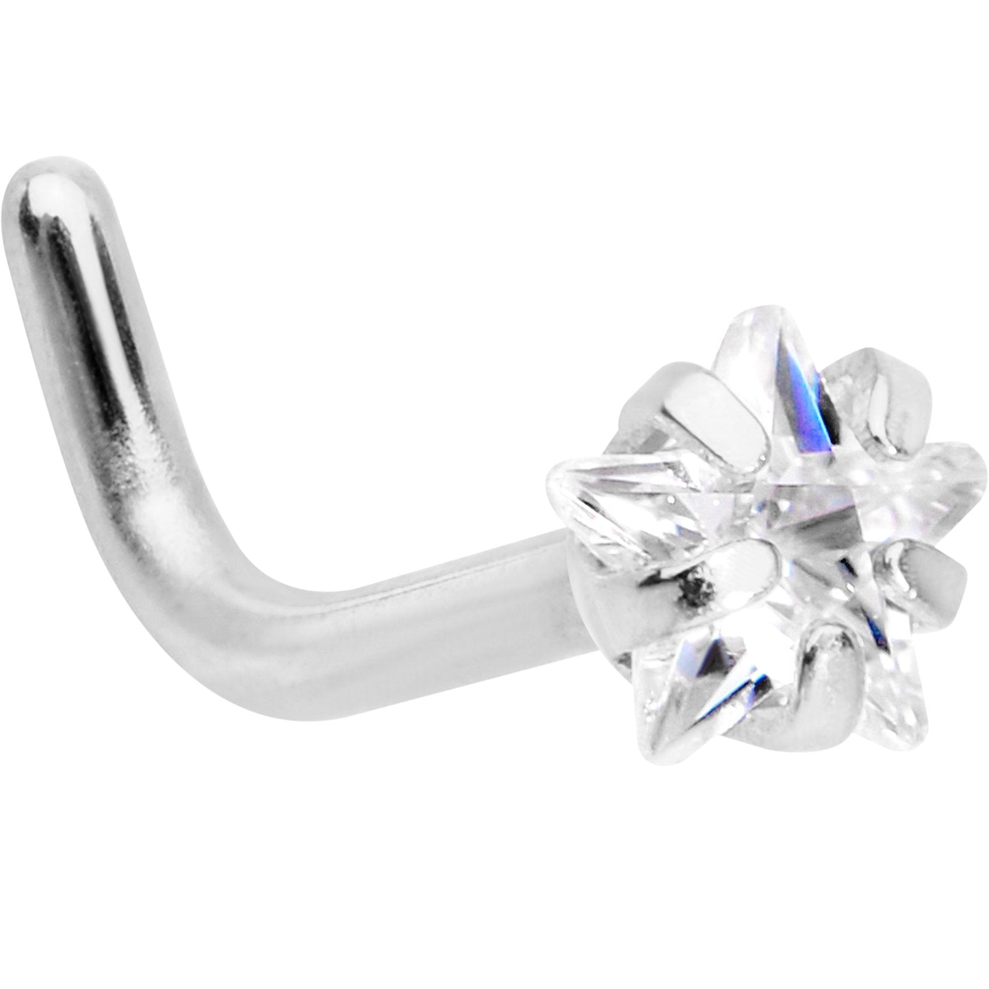18G 1/4 Clear Star 3mm CZ Gem Steel L-Shape Nose Ring