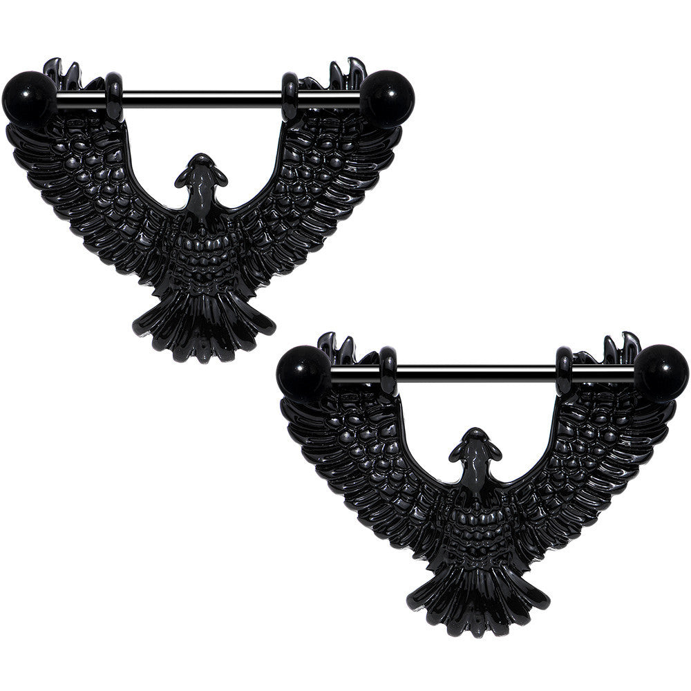14G 1 1/16 Black Birdseye View Soaring Eagle Nipple Shield Set