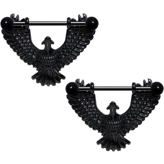 14G 1 1/16 Black Birdseye View Soaring Eagle Nipple Shield Set