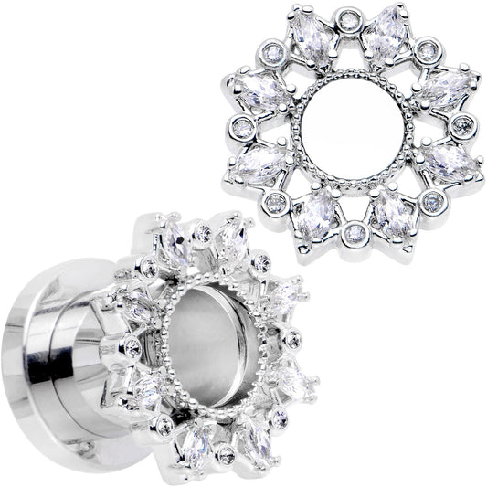 0G Clear Gem Flower Frame Screw Fit Tunnel Plug Set