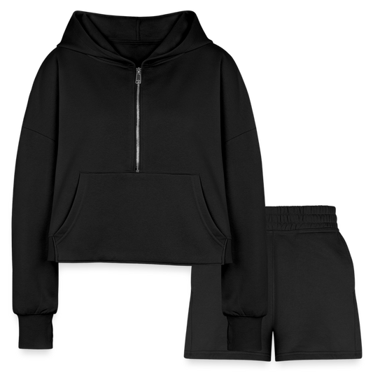 Women’s Cropped Hoodie & Jogger Short Set - black