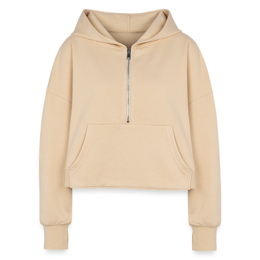 Women's Half Zip Cropped Hoodie - nude